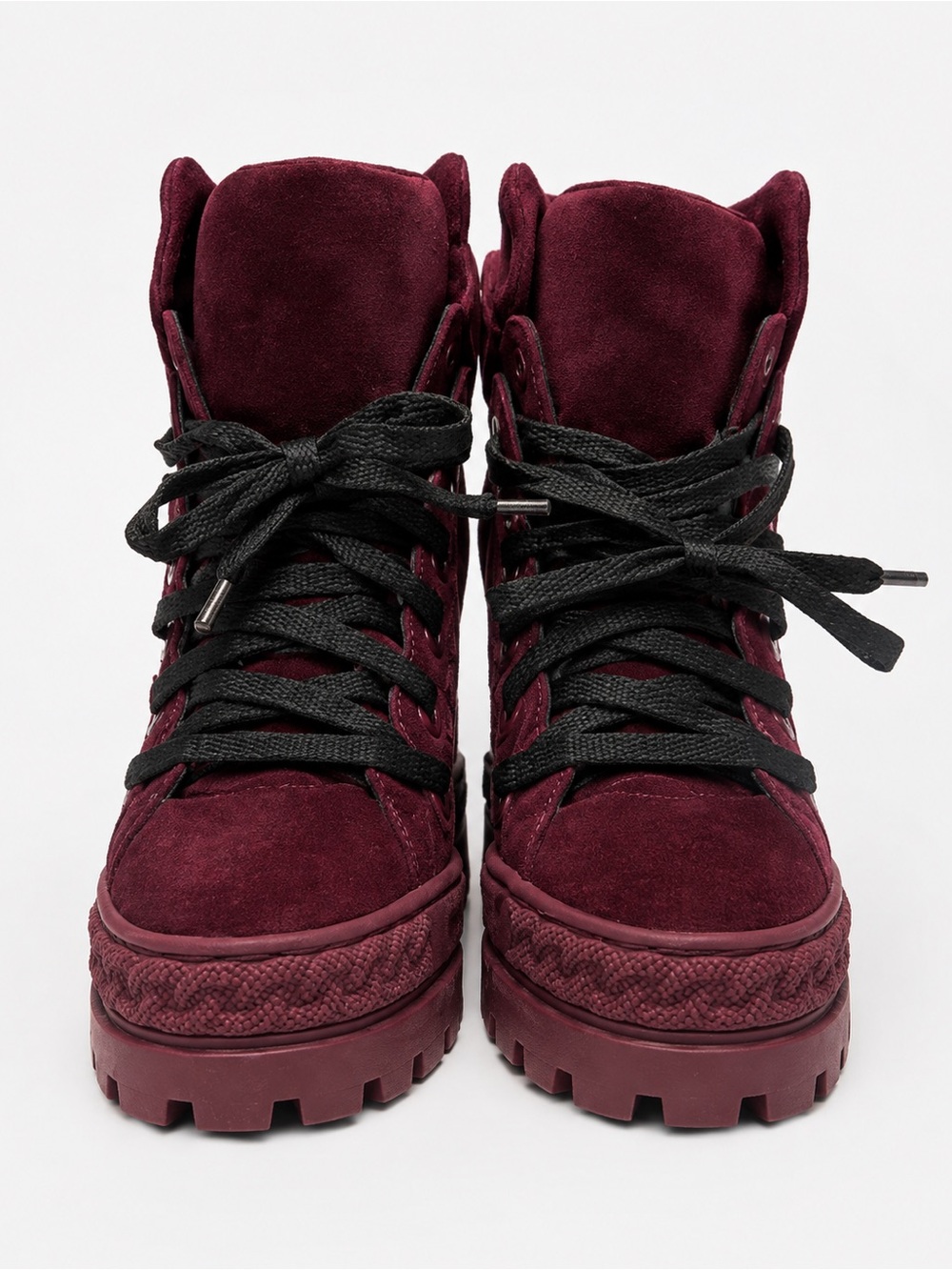 Casadei Women’s Burgundy Suede Lace-Up Platform Boots